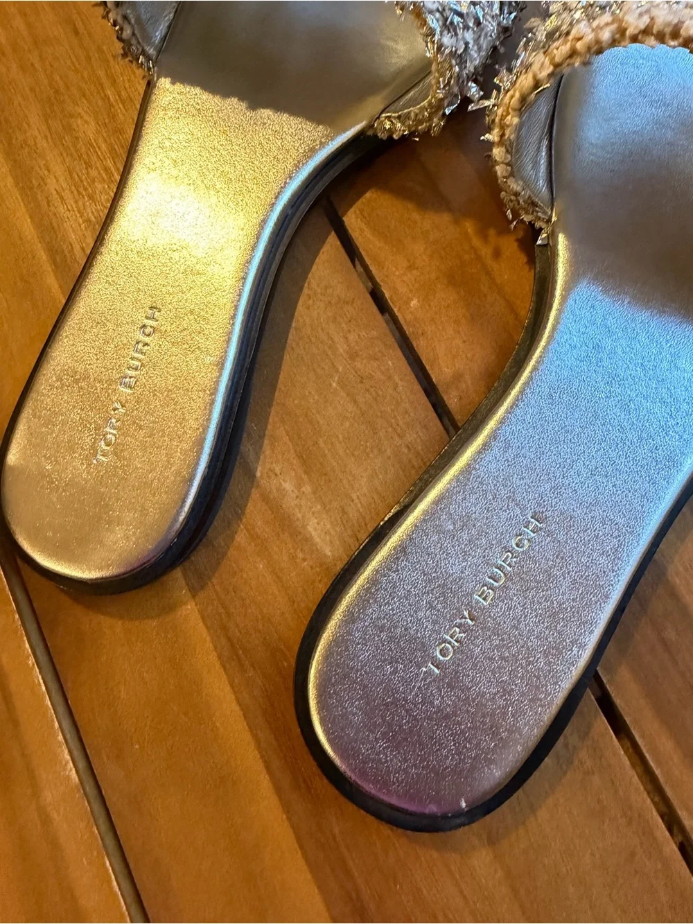 Tory Burch Silver Crystal-Embellished Slide Sandals